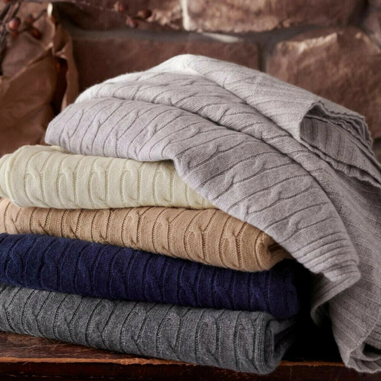 Кашемировый плед CABLE светло-серый Ralph Lauren Home 650511448006