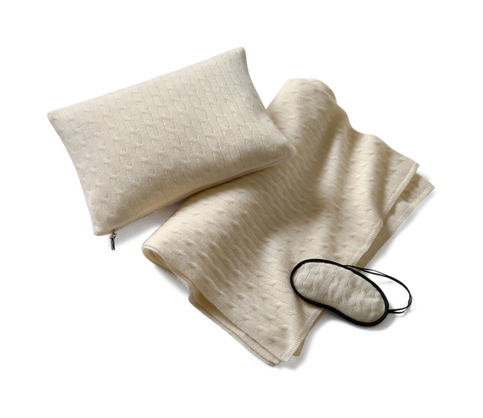 Дорожный набор CABLE плед, маска и сумка, кремовый кашемир