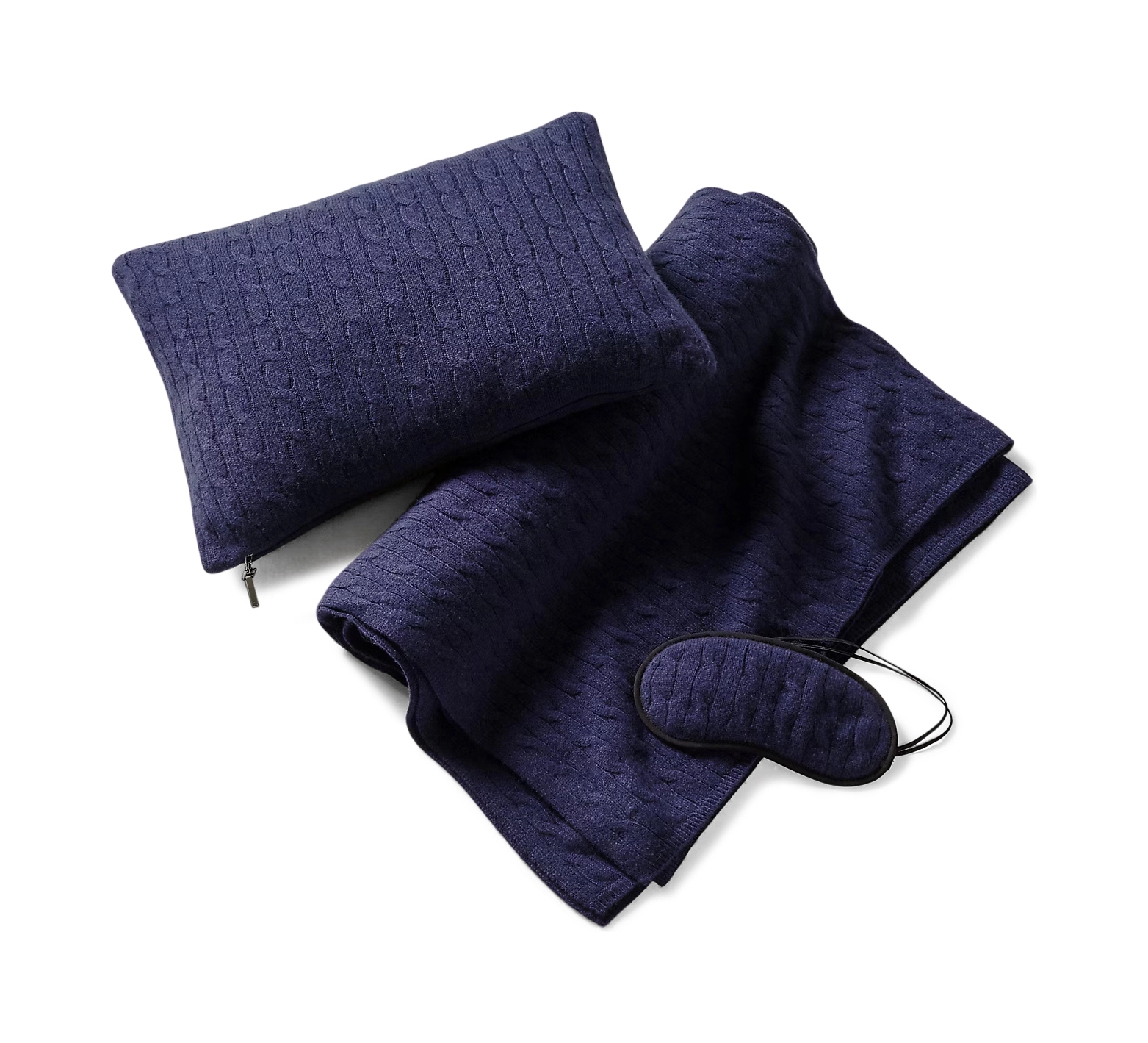 Дорожный набор CABLE плед, маска и сумка, темно-синий кашемир