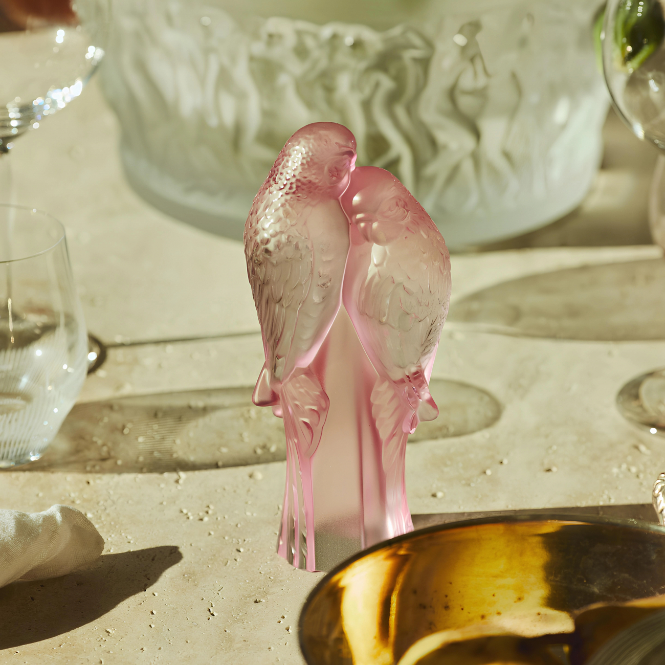 Статуэтка Parakeets 2 Попугая 19 см розовая, хрусталь Lalique 10802000