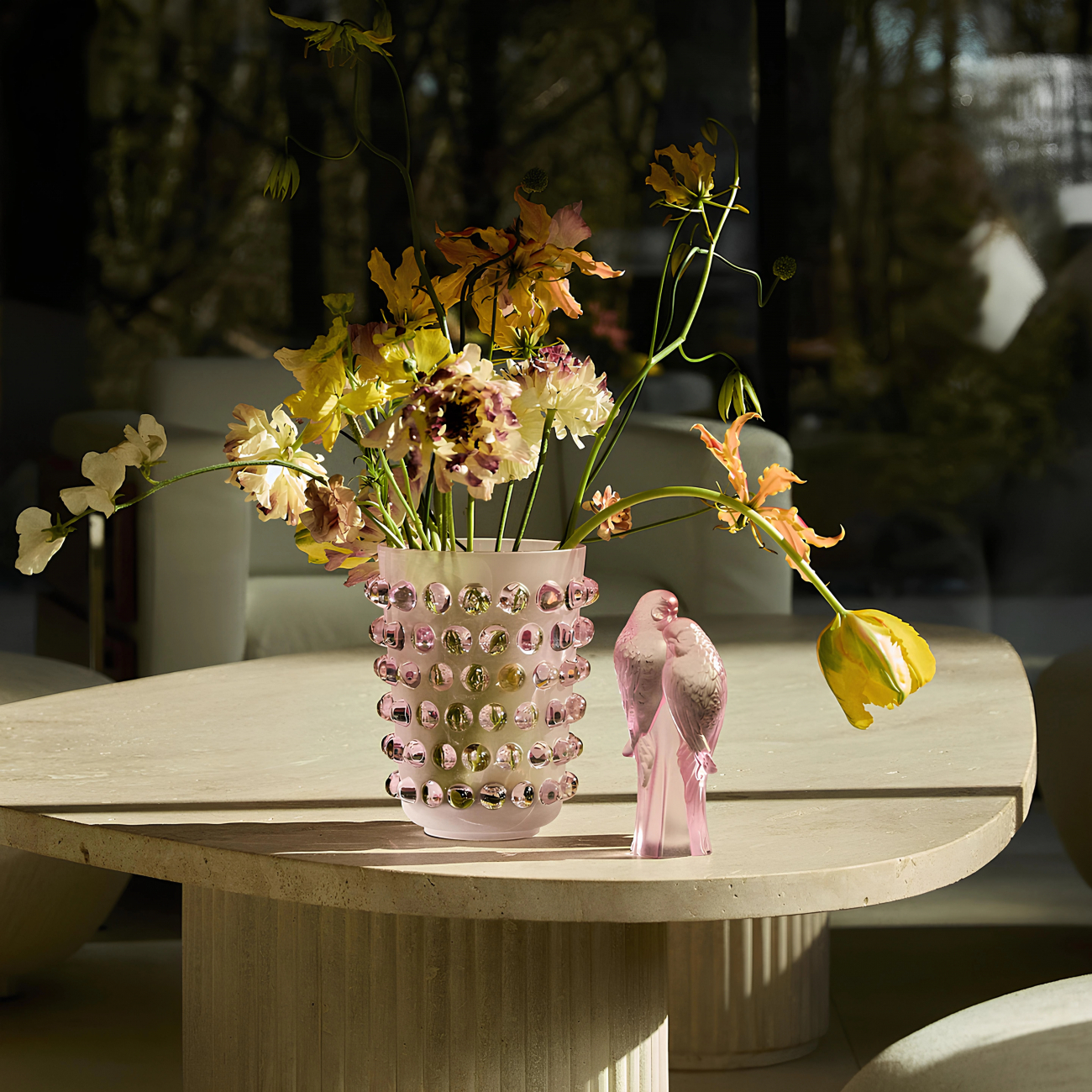 Статуэтка Parakeets 2 Попугая 19 см розовая, хрусталь Lalique 10802000