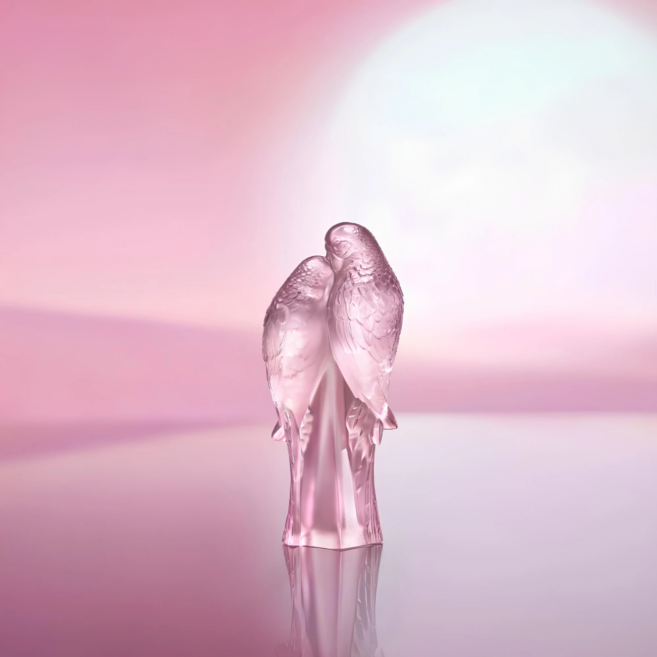 Статуэтка Parakeets 2 Попугая 19 см розовая, хрусталь Lalique 10802000