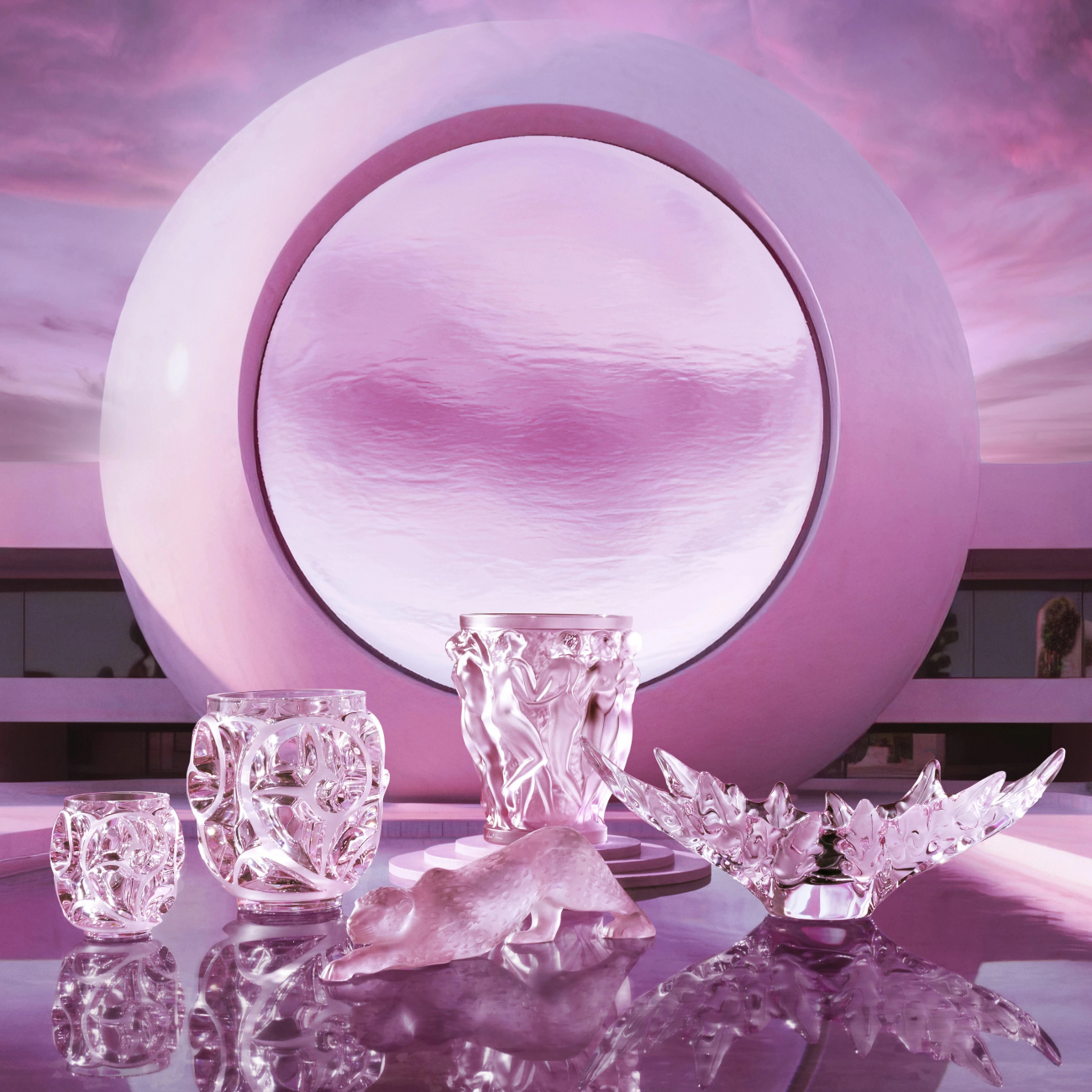 Ваза для фруктов Champs‑Elysées MS розовая, хрусталь Lalique 10801700