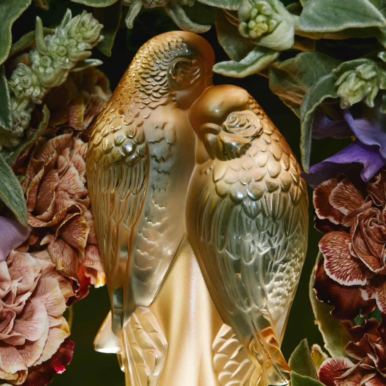 Статуэтка Parakeets 2 Попугая 19 см золотистая, хрусталь Lalique 10571700