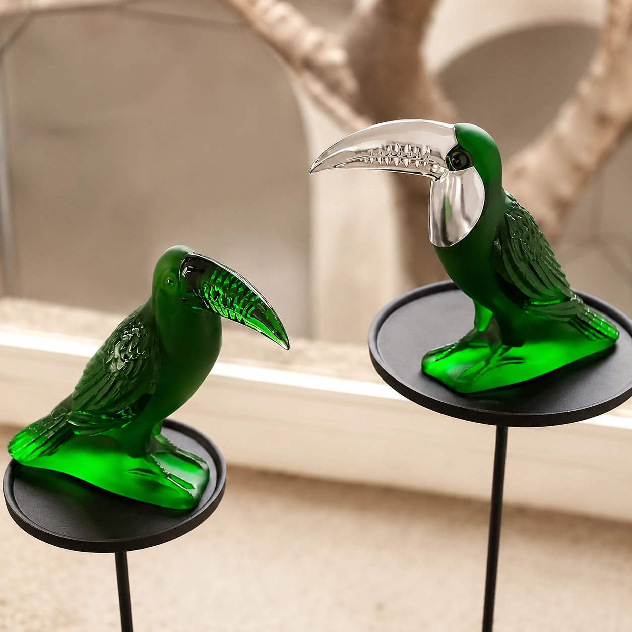 Скульптура Toucan Тукан 26 см зелёная, хрусталь Lalique 10759000