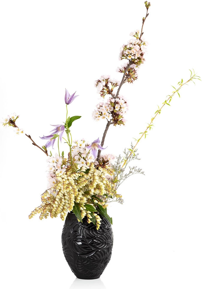 Ваза Feuilles 15 см чёрная, хрусталь Lalique 10745700