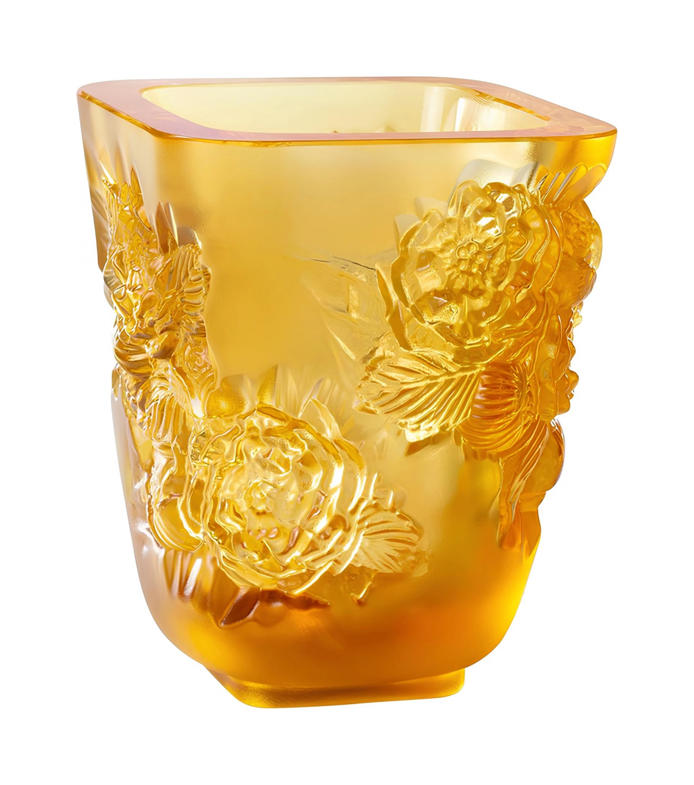 Ваза Lalique Pivoines 14 см янтарная, хрусталь