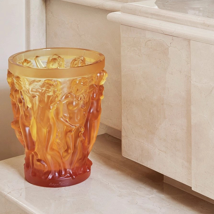 Ваза Sirenes 24 см янтарная, хрусталь Lalique 88091110