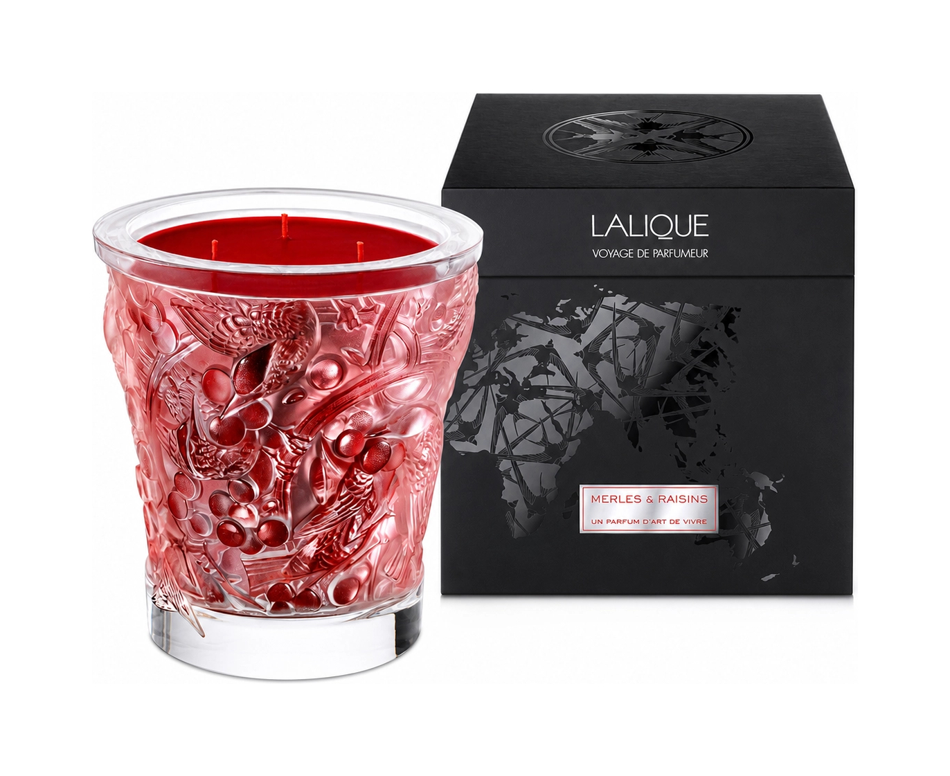 Свеча в стакане Merles et Raisins красная, хрусталь Lalique B14700