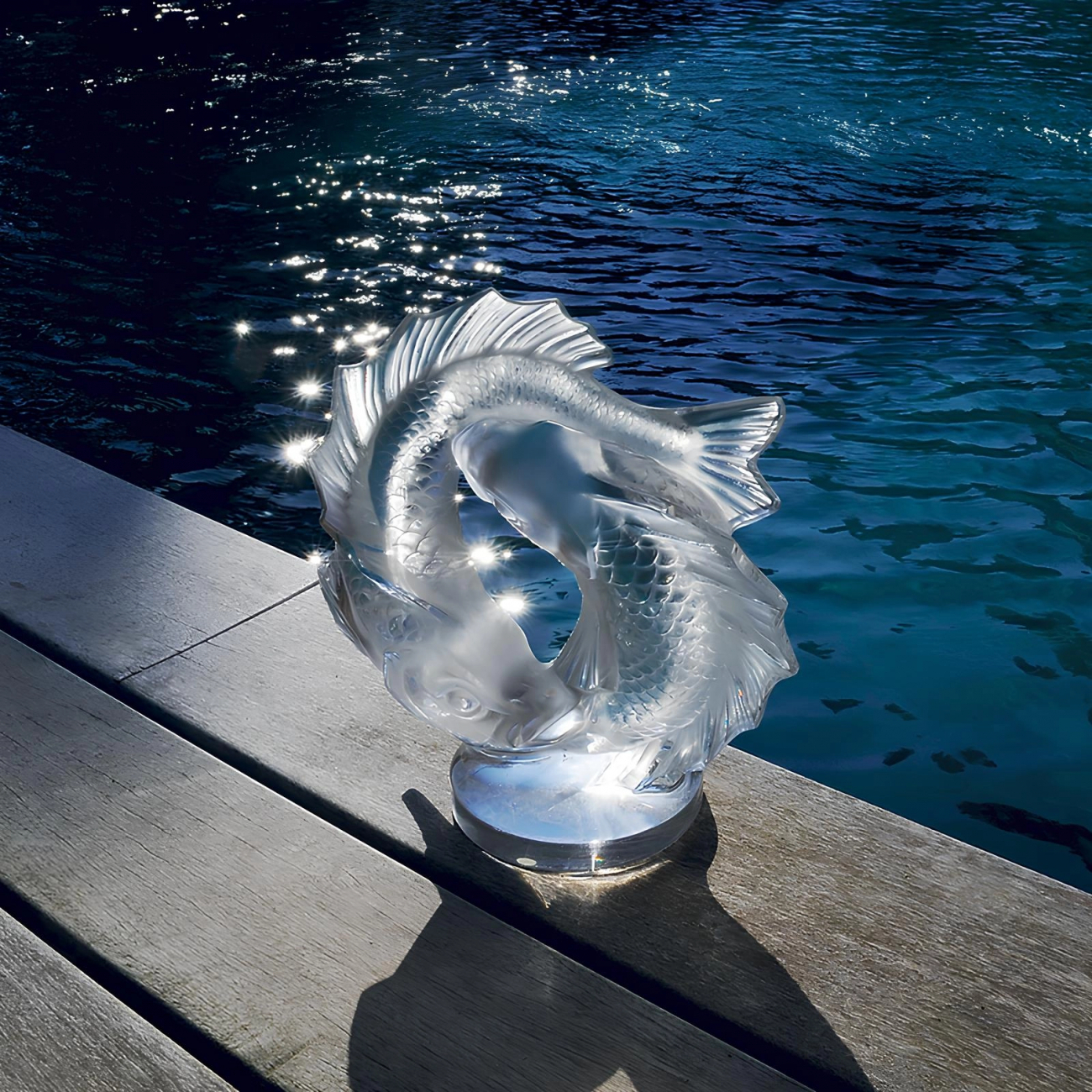 Статуэтка 2 Poissons Две рыбки 28.6 см большая прозрачная, хрусталь Lalique 1162200