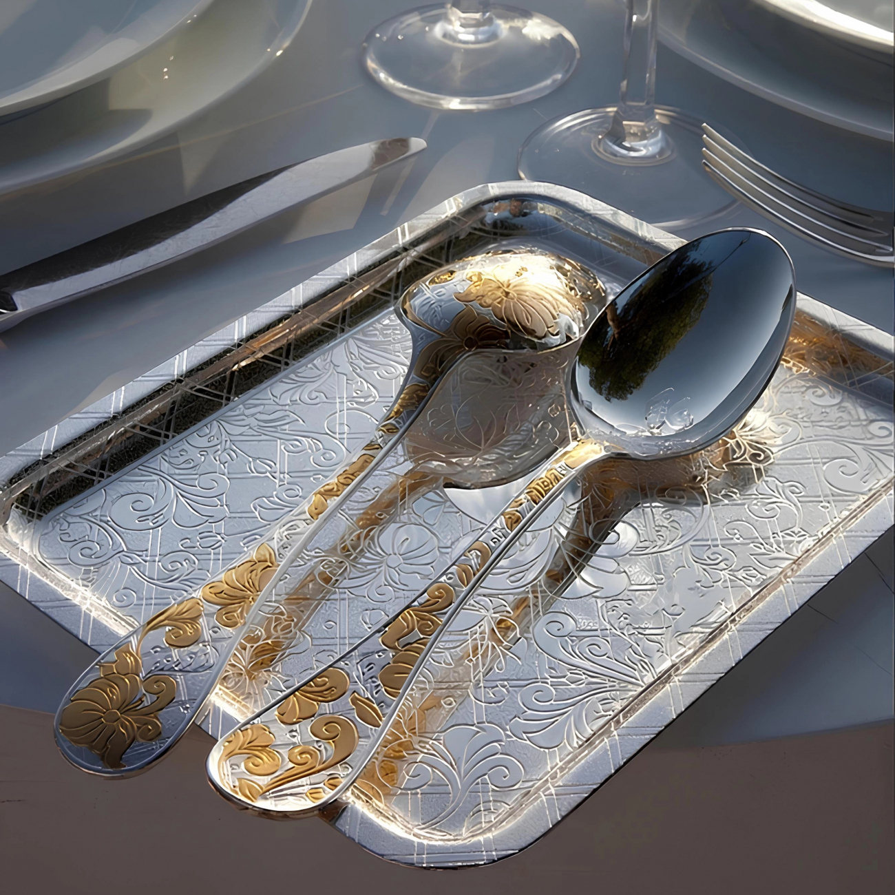 Ложка сервировочная JARDIN D`EDEN 25.5 см посеребрение, розовая и желтая позолота – 2