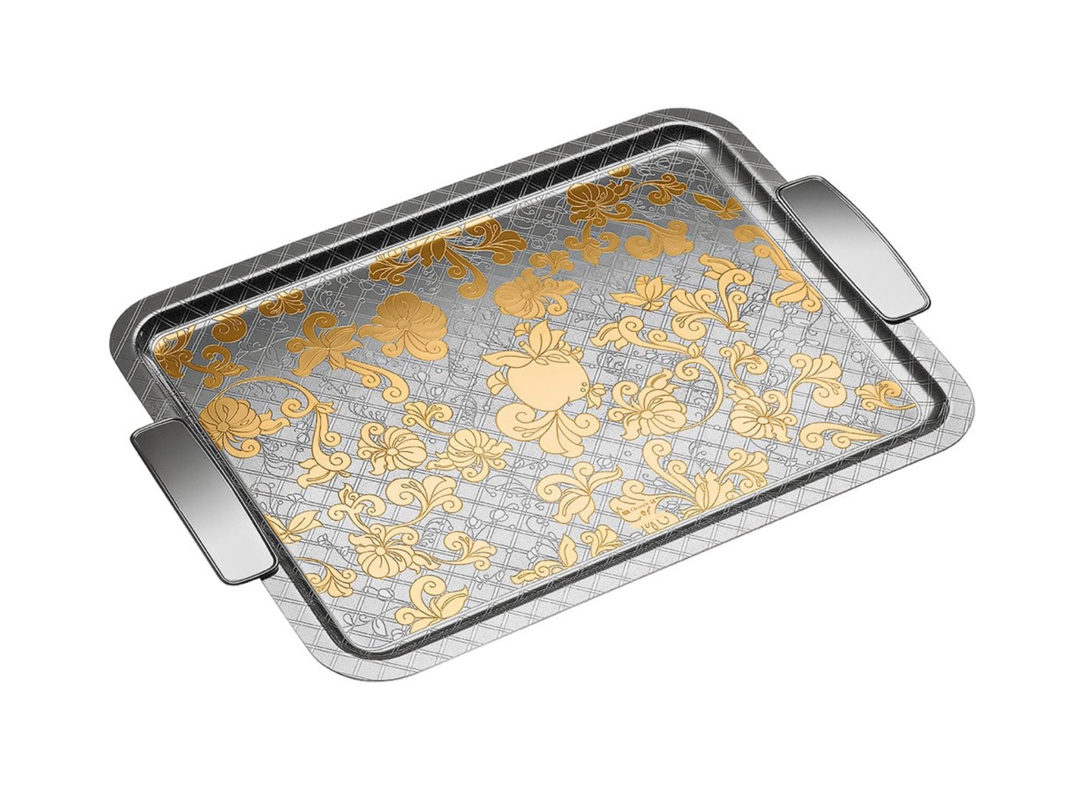 Поднос прямоугольный с ручками JARDIN D`EDEN 42х32 см серебро золото