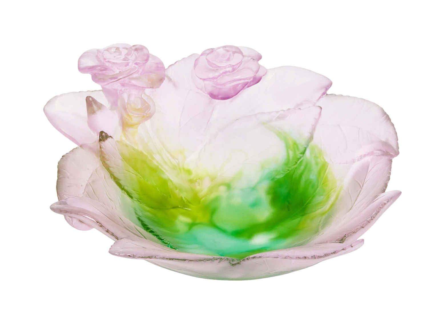 Мелочница ROSE PASSION 19 см хрусталь розово-зеленая Daum 02571