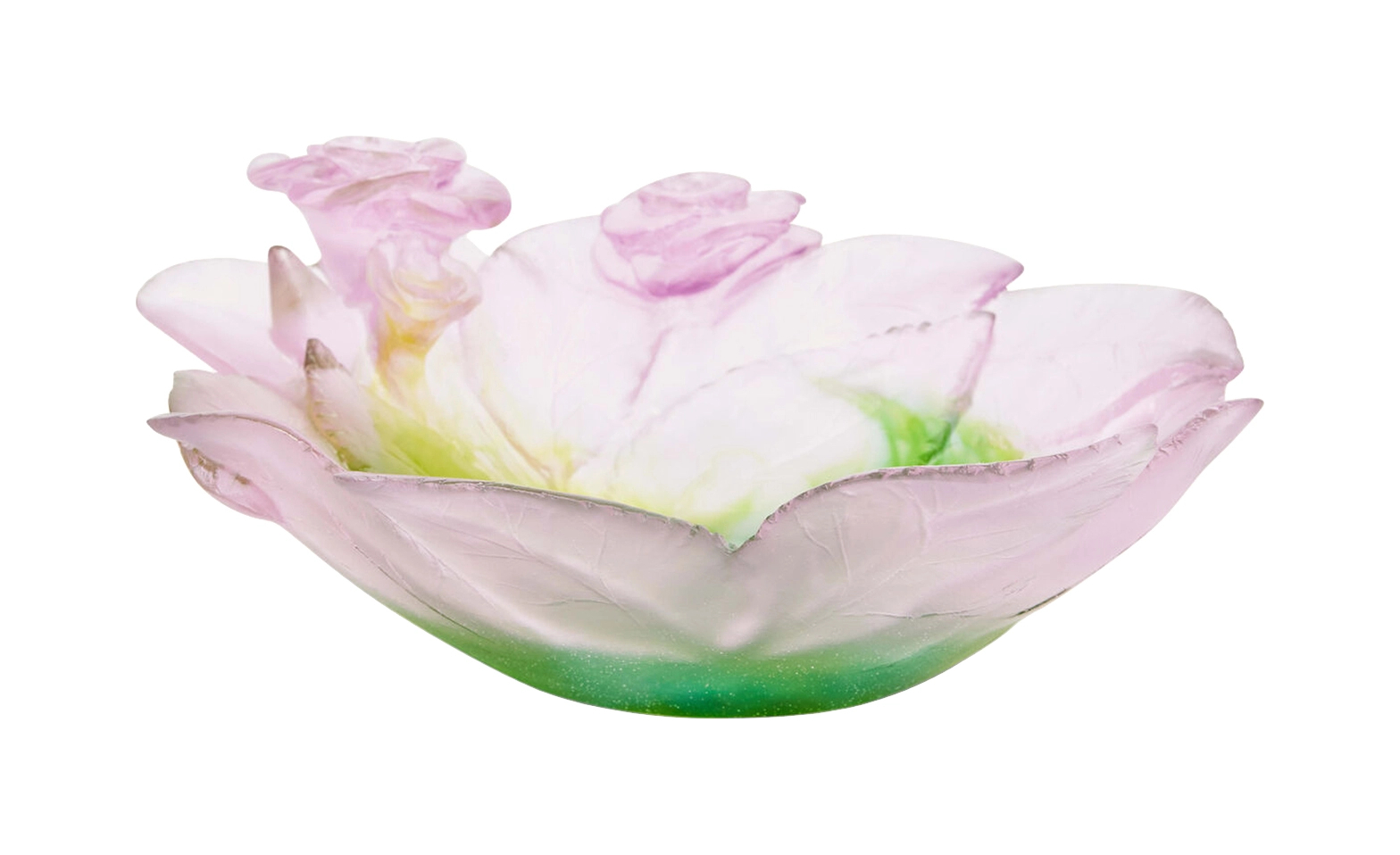 Мелочница ROSE PASSION 19 см хрусталь розово-зеленая Daum 02571
