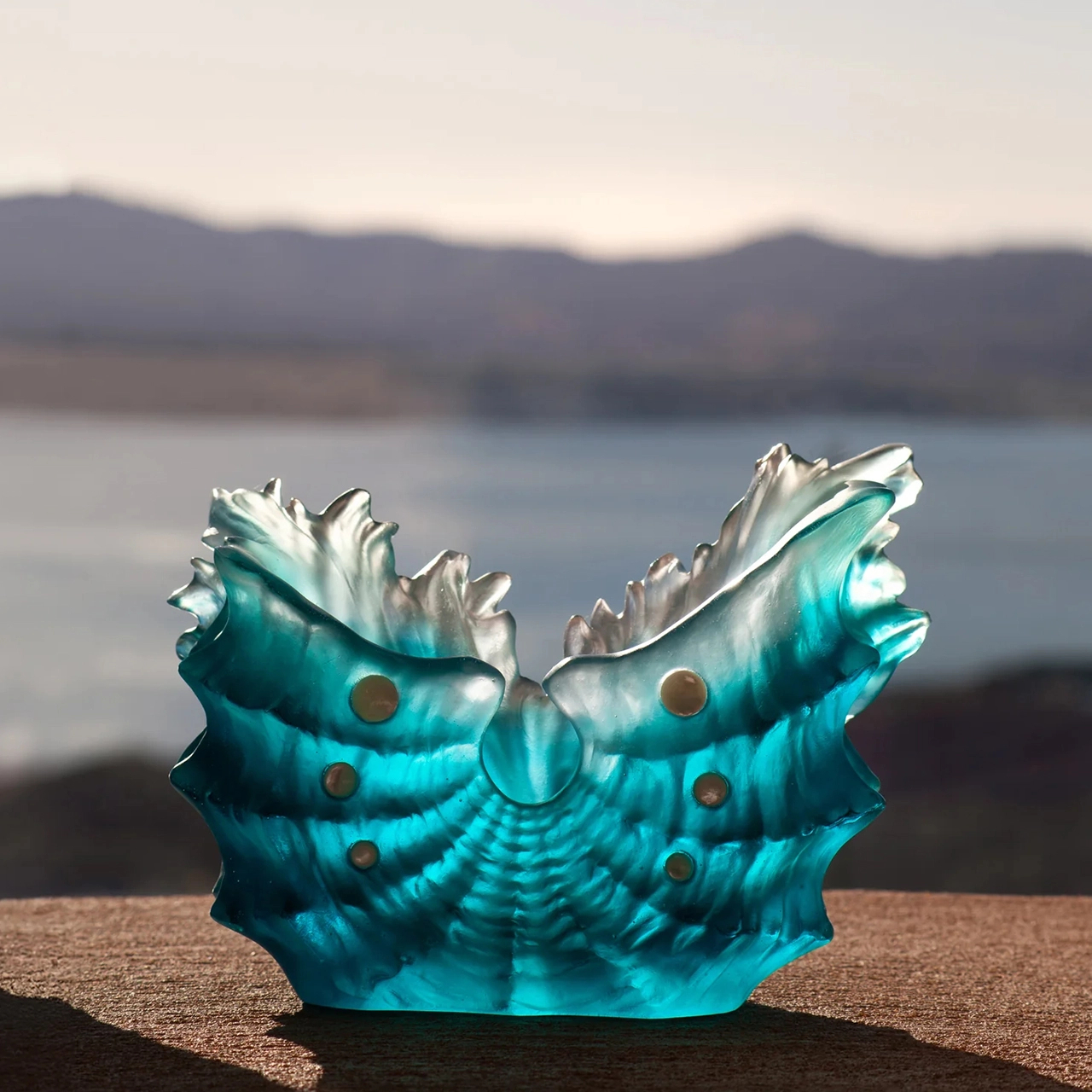 Ваза для цветов MAYA SEASHELL 30 см хрусталь бирюзовая – 2