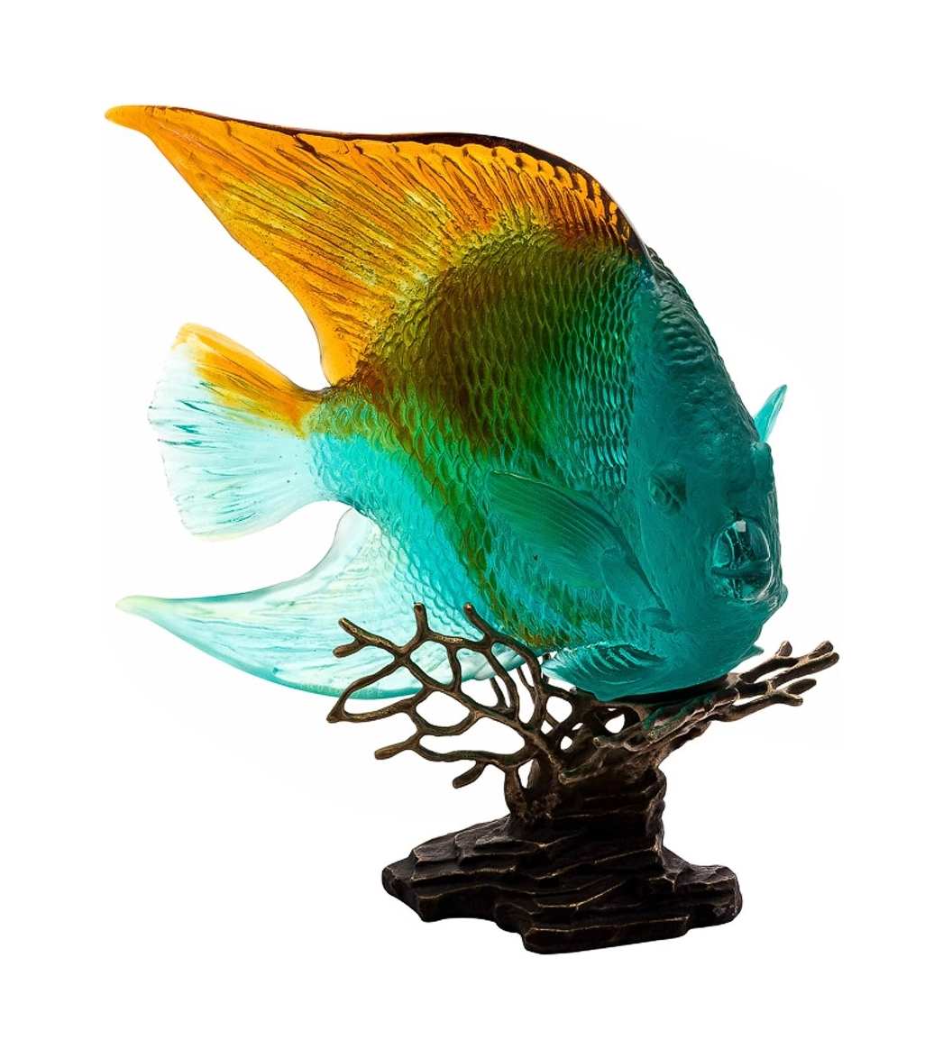 Скульптура CORAL SEA ANGELFISH 32.7 см хрусталь янтарно-зеленая