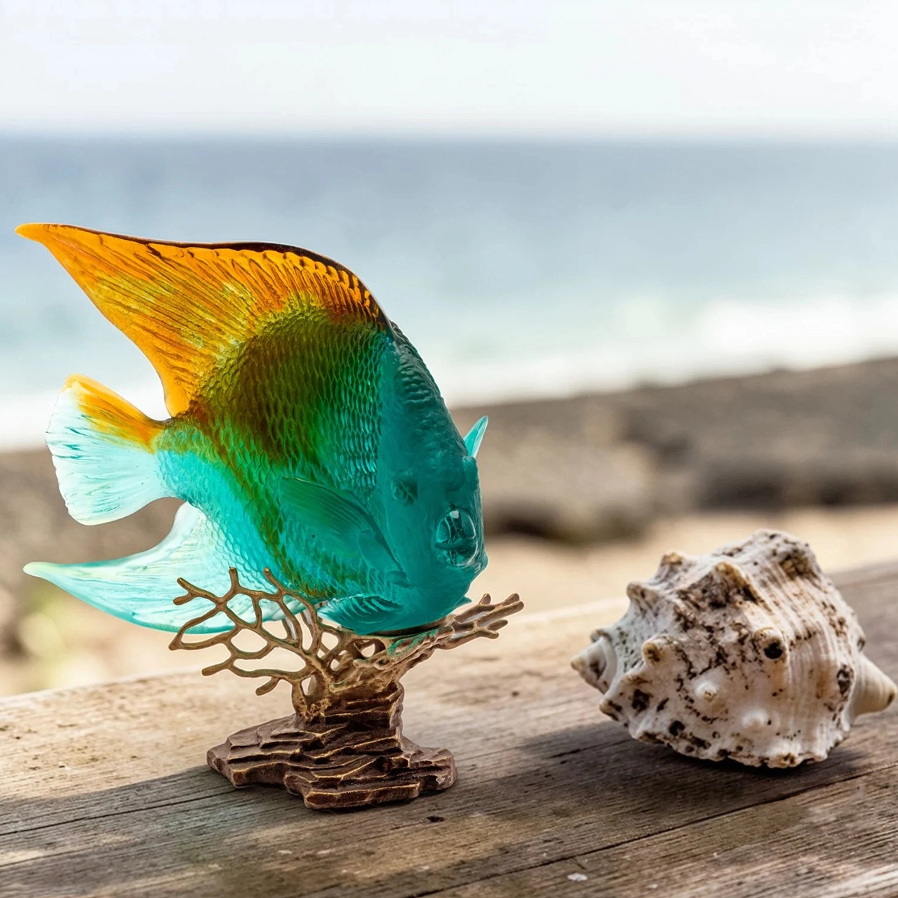 Скульптура CORAL SEA ANGELFISH 32.7 см хрусталь янтарно-зеленая – 2