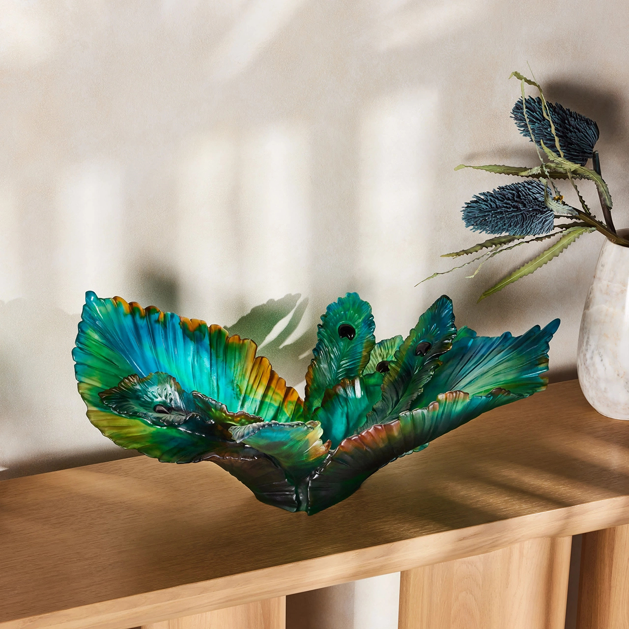Блюдо сервировочное FLEUR DE PAON 36.5 см хрусталь зеленое Daum 05706