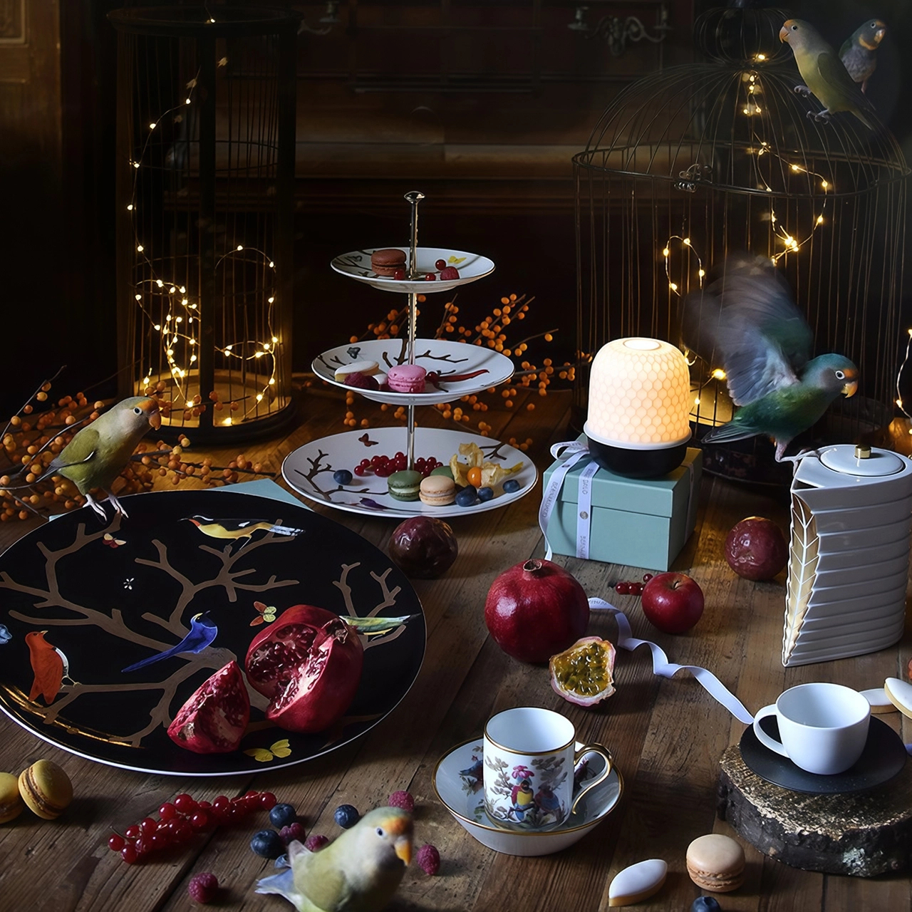 Блюдо круглое AUX OISEAUX 36 см фарфор черное Bernardaud 0269/2145