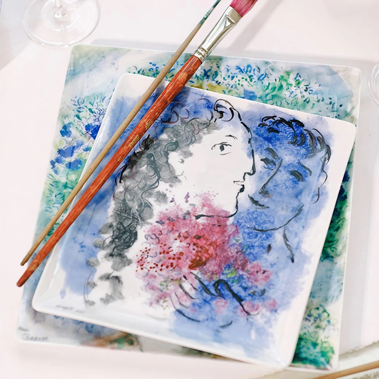 Блюдо прямоугольное MARC CHAGALL Les Bouquets de Fleurs 26х23 см фарфор Bernardaud 1828/8229