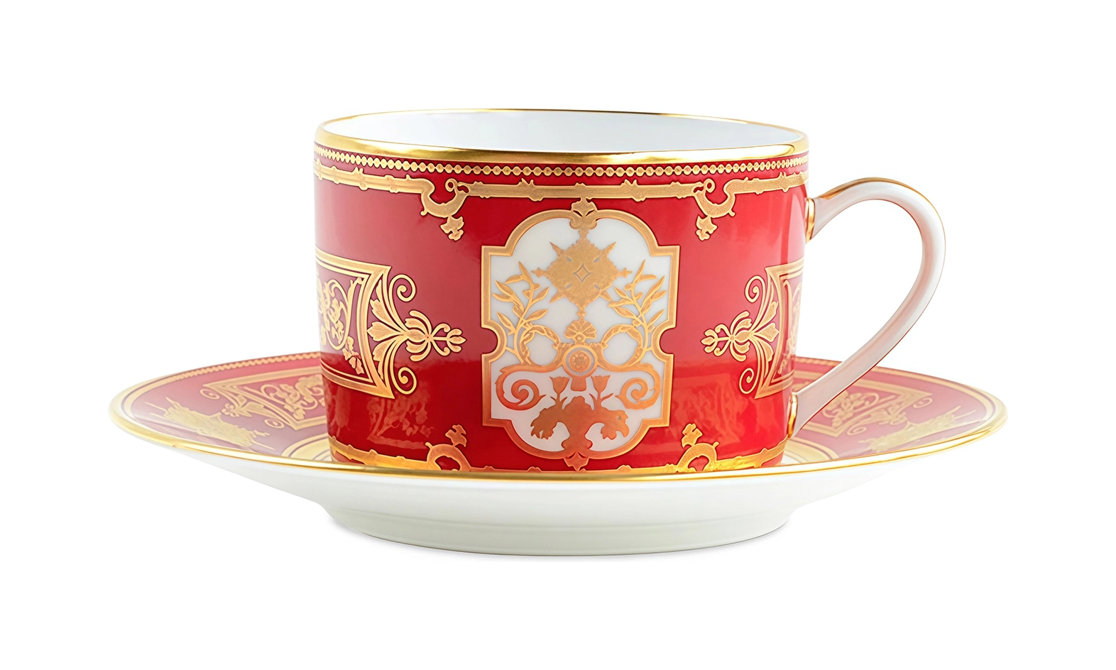 Чайная чашка с блюдцем Bernardaud AUX ROIS ROUGE 150 мл фарфор красная золото
