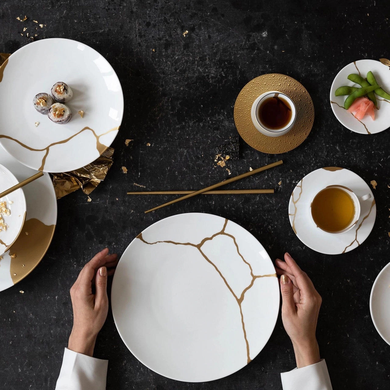 Чайная чашка с блюдцем KINTSUGI 150 мл фарфор белая с золотом Bernardaud 1095/91
