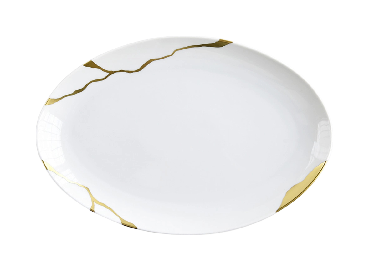 Блюдо овальное Kintsugi 33 см белое, фарфор