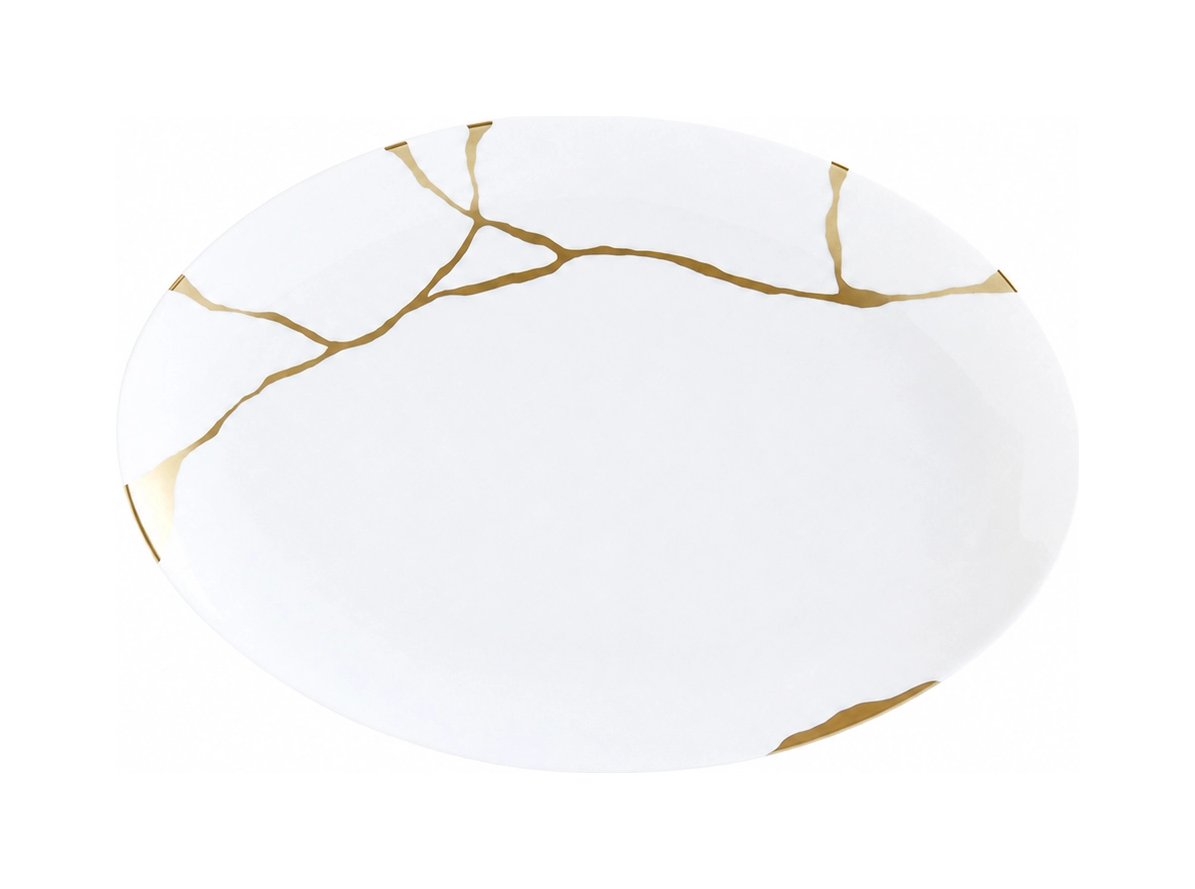 Блюдо овальное Kintsugi 38 см белое, фарфор