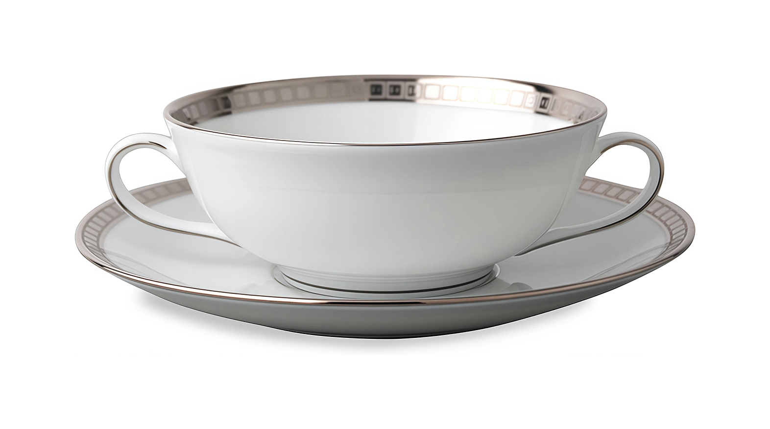 Чашка суповая с блюдцем ATHENA PLATINE 150 мл фарфор платина