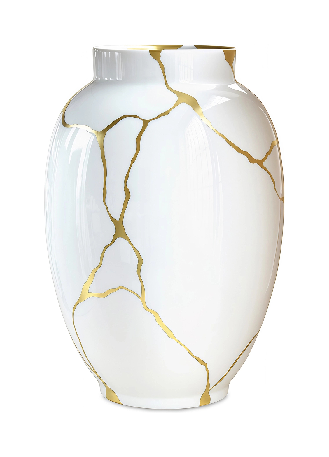 Ваза для цветов KINTSUGI 57 см фарфор белая с золотом