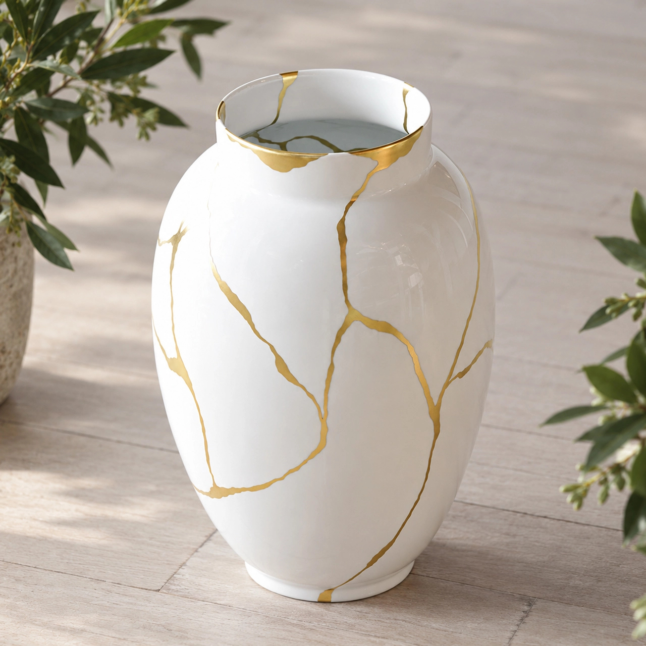 Ваза для цветов KINTSUGI 57 см фарфор белая с золотом – 2