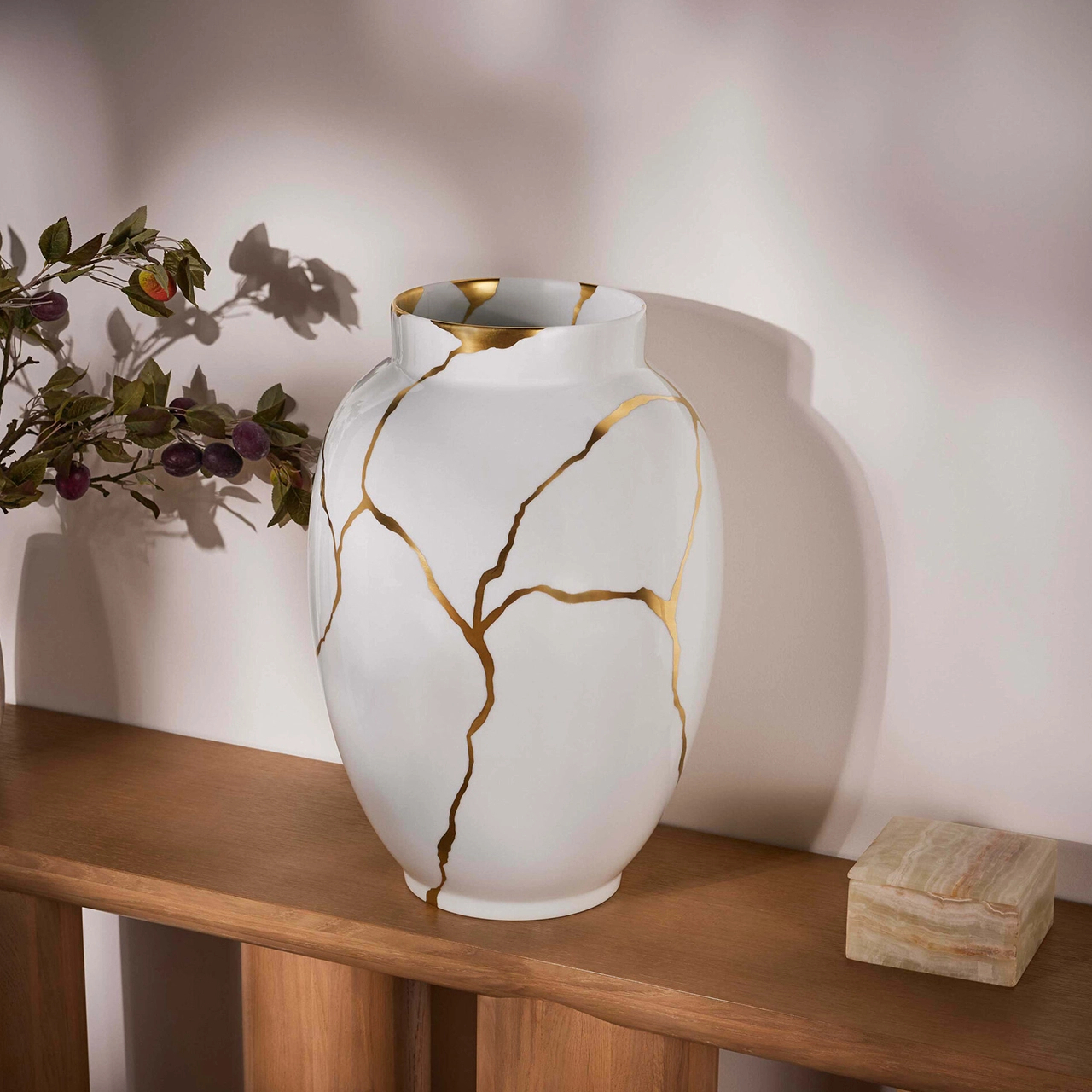 Ваза для цветов KINTSUGI 57 см фарфор белая с золотом Bernardaud 77347315