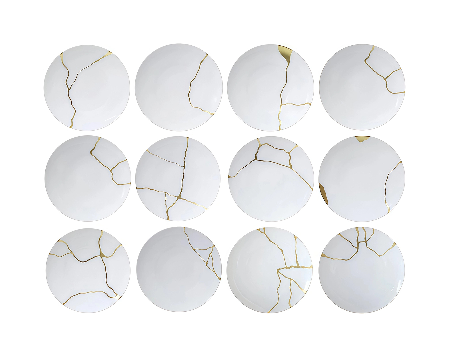 Набор тарелок обеденных KINTSUGI 12 шт фарфор белый с золотом