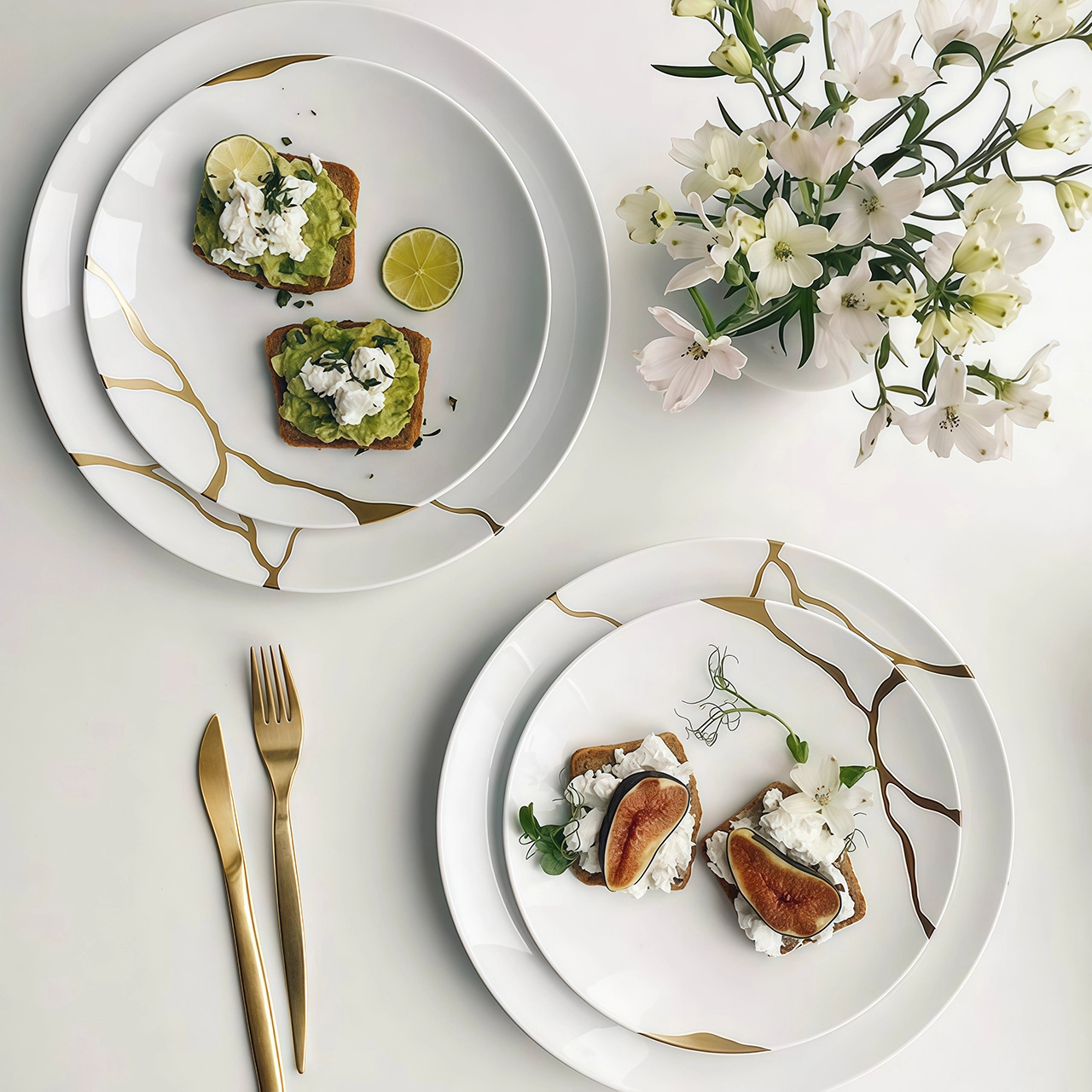 Набор тарелок обеденных KINTSUGI 12 шт фарфор белый с золотом Bernardaud 1095/21259-2X6