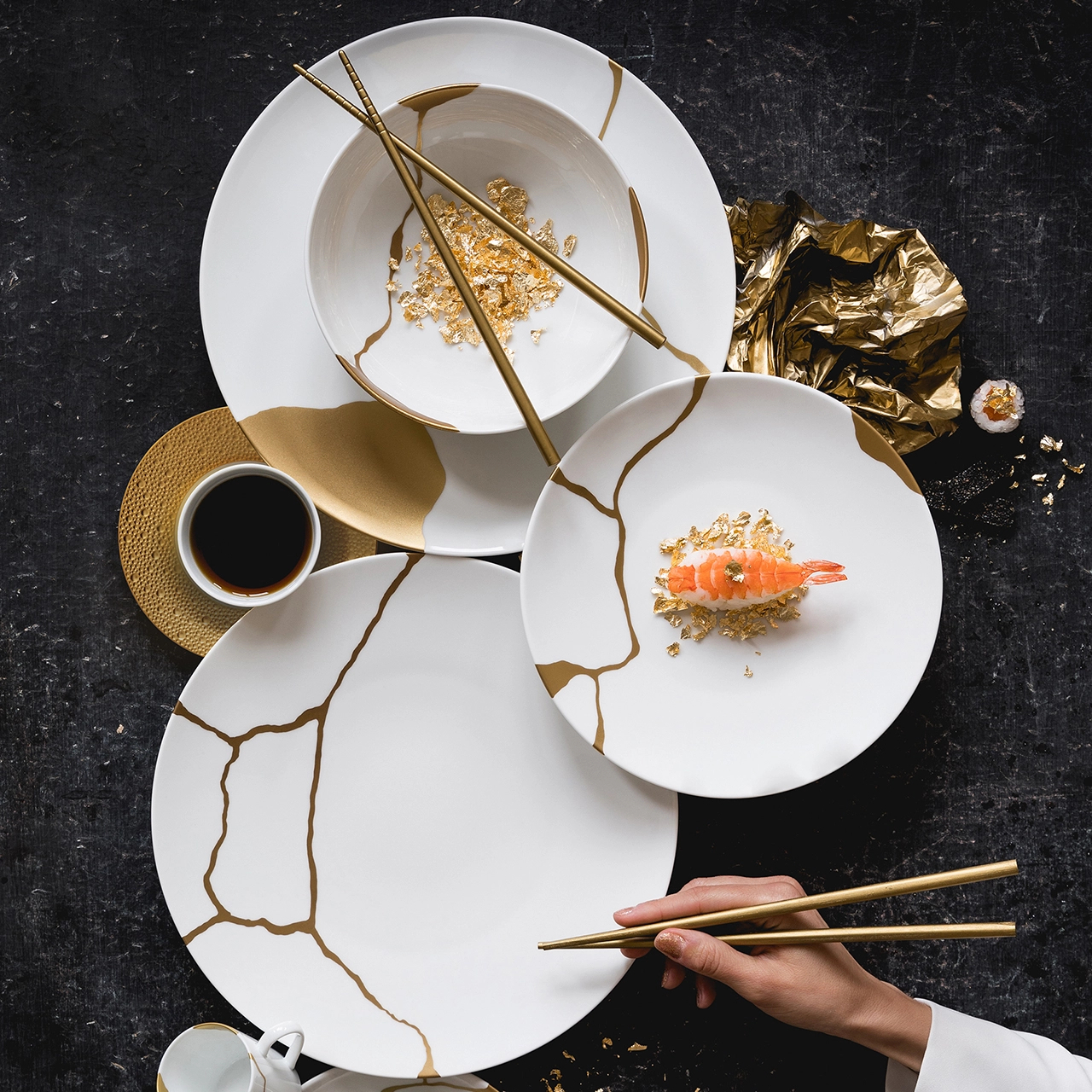 Набор тарелок обеденных KINTSUGI 12 шт фарфор белый с золотом Bernardaud 1095/21259-2X6