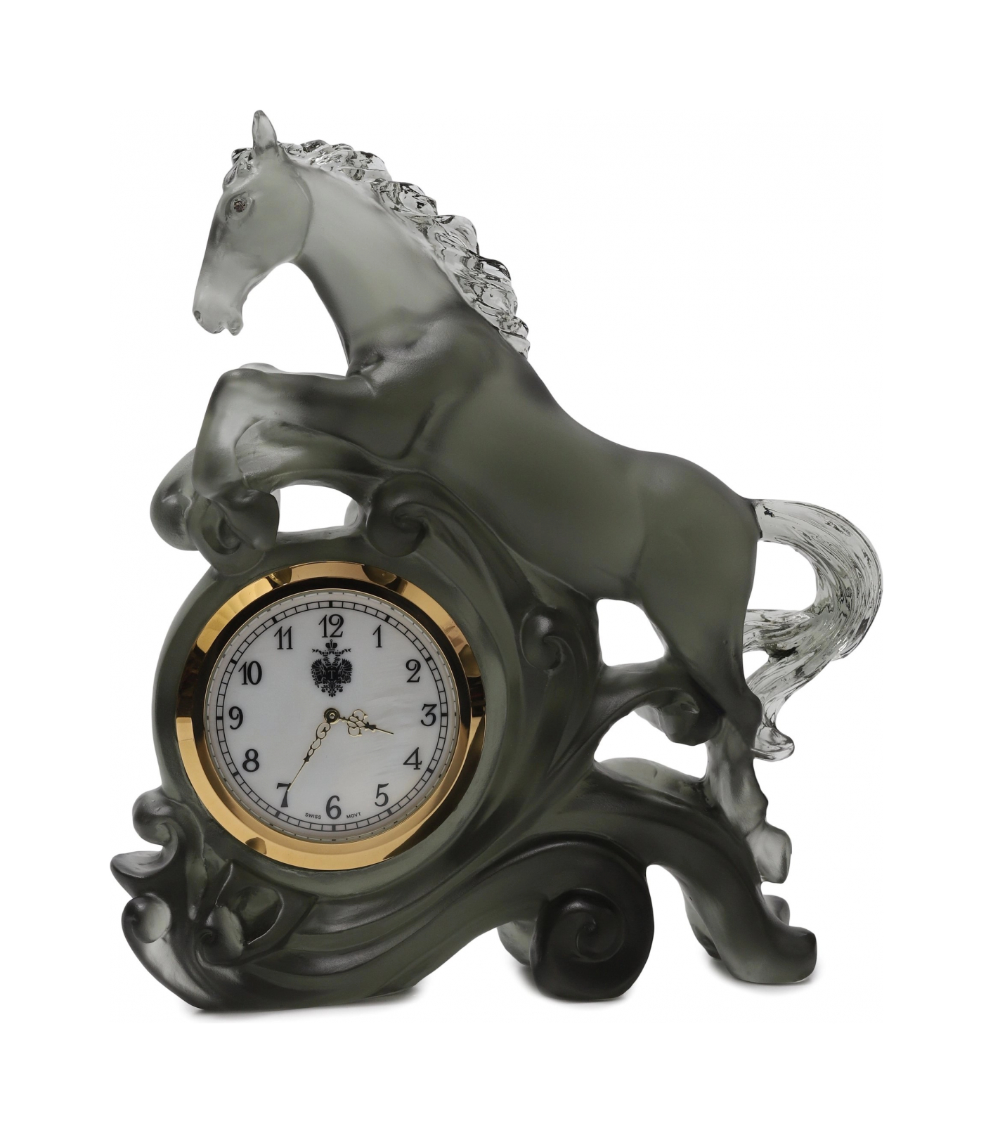 Часы настольные Лошадь 15 см хрусталь темно-серые