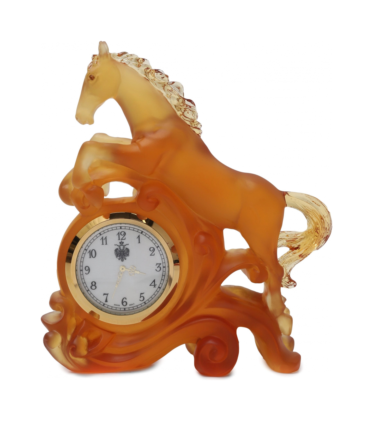 Часы настольные Лошадь 15 см хрусталь янтарные