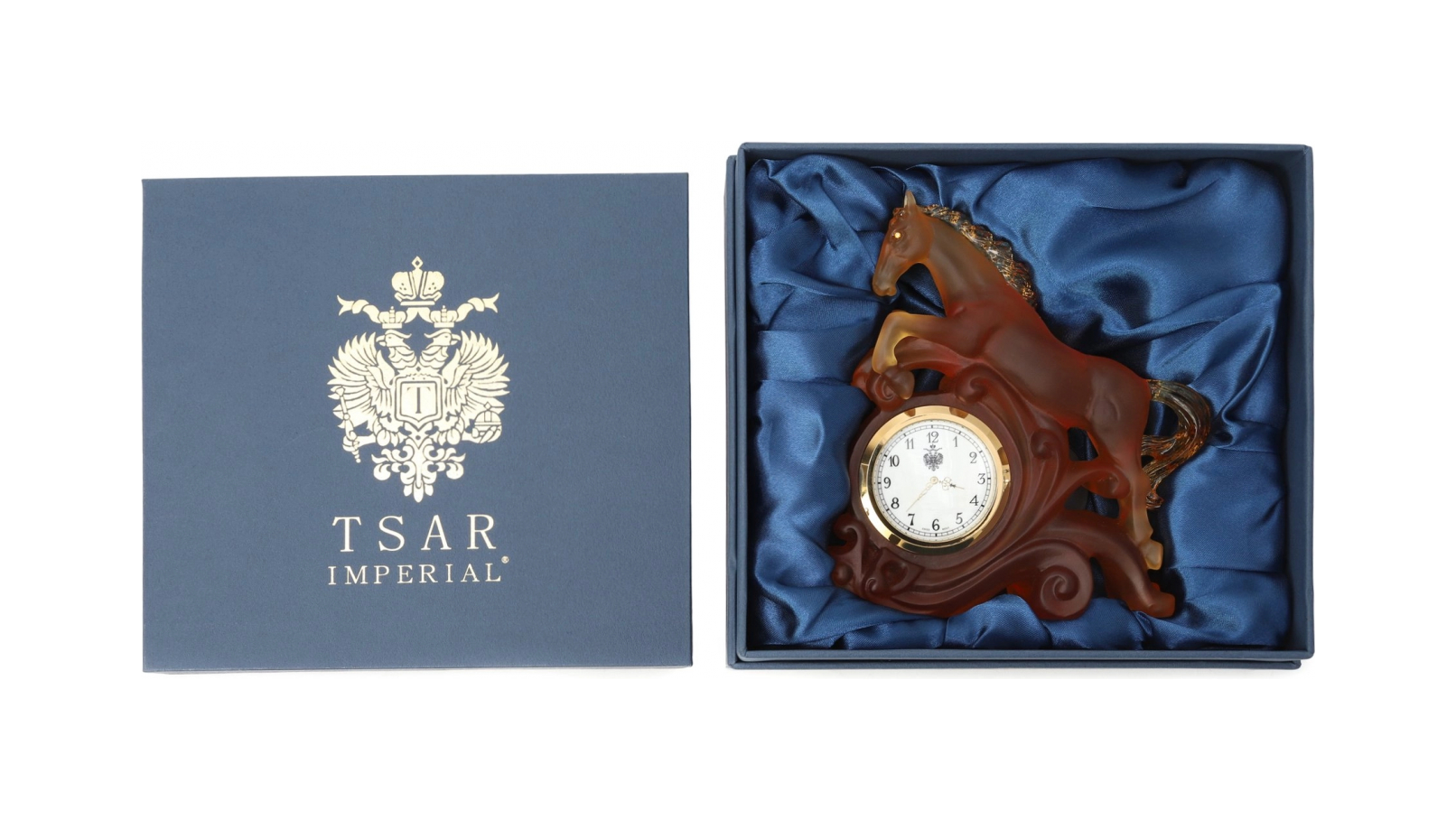 Часы настольные Лошадь 15 см хрусталь янтарные Tsar 1531-31