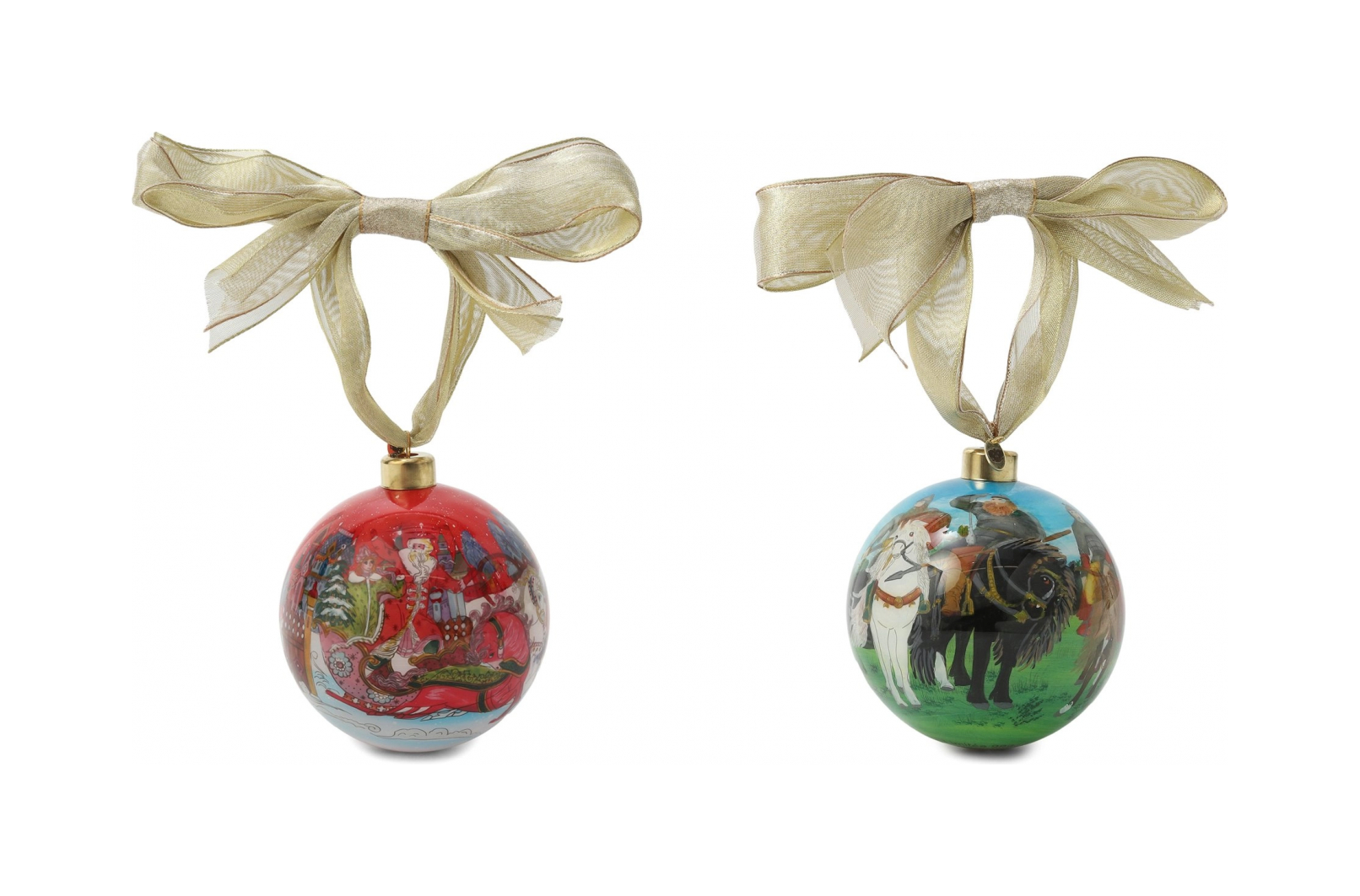 Набор елочных игрушек 2 шт с лентой стекло