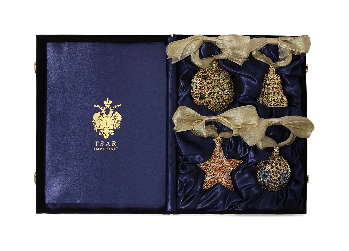 Набор елочных игрушек 4 шт металл хрусталь