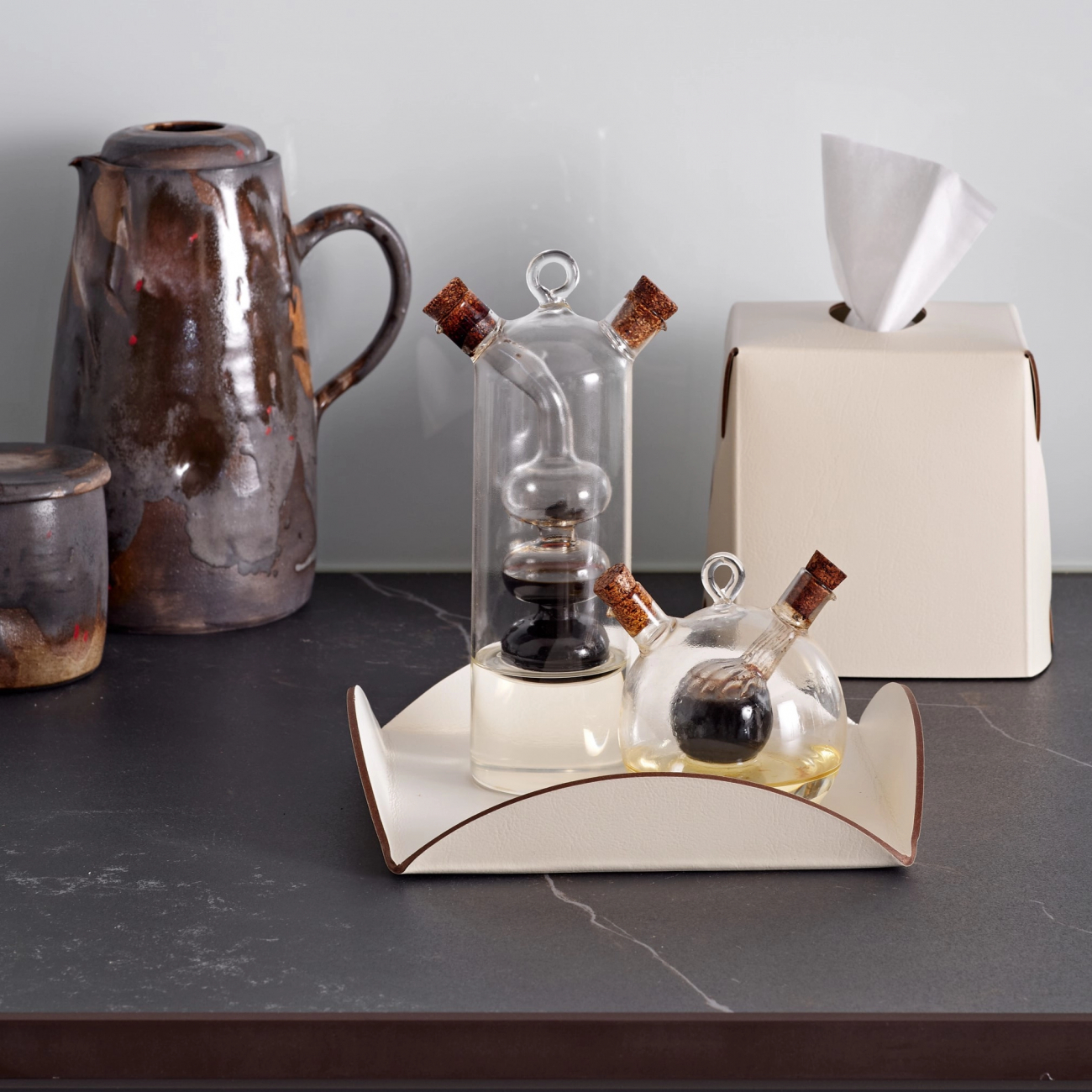 Подставка для сервировки 15x15 белая кожа – 2