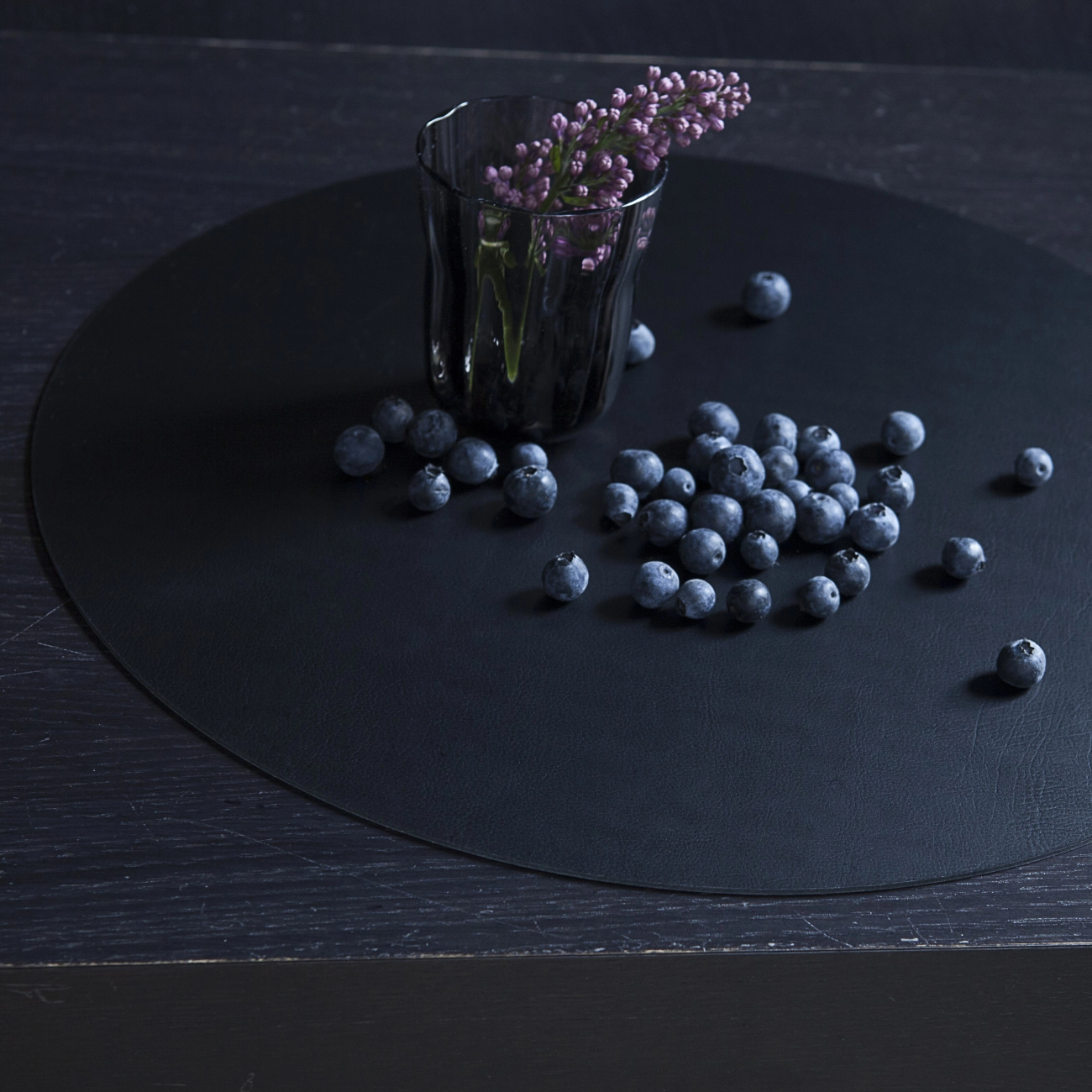 Плейсмат круглый двусторонний 35 см чёрный-серый, кожа ADJ 0004.01/03.TS16