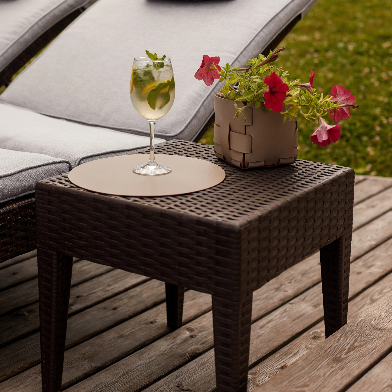 Плейсмат круглый двусторонний 35 см капучино-шоколад, кожа – 2