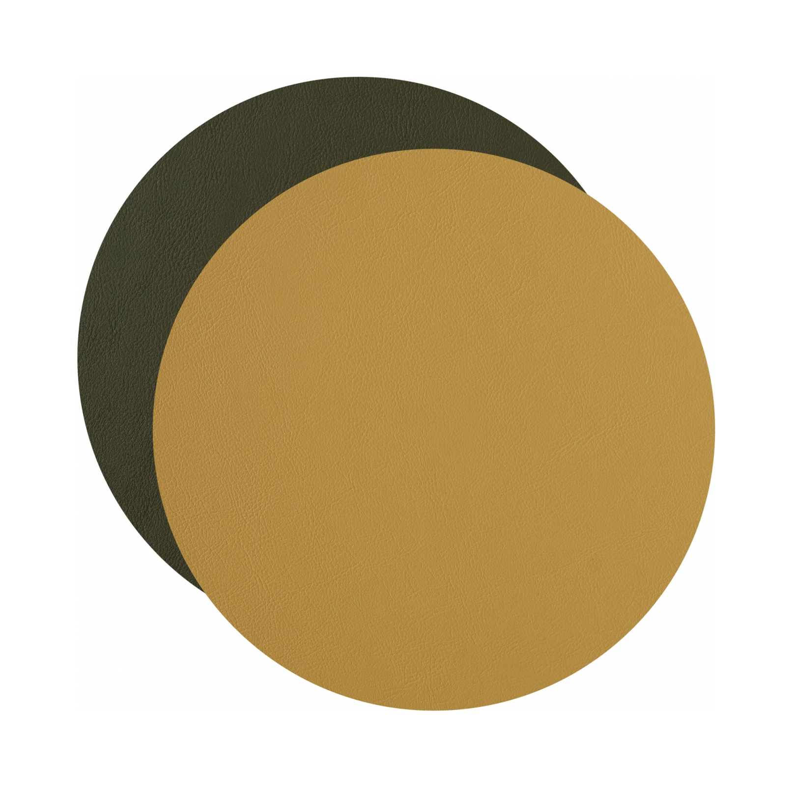 Плейсмат круглый двусторонний 35 см горчица-олива, кожа