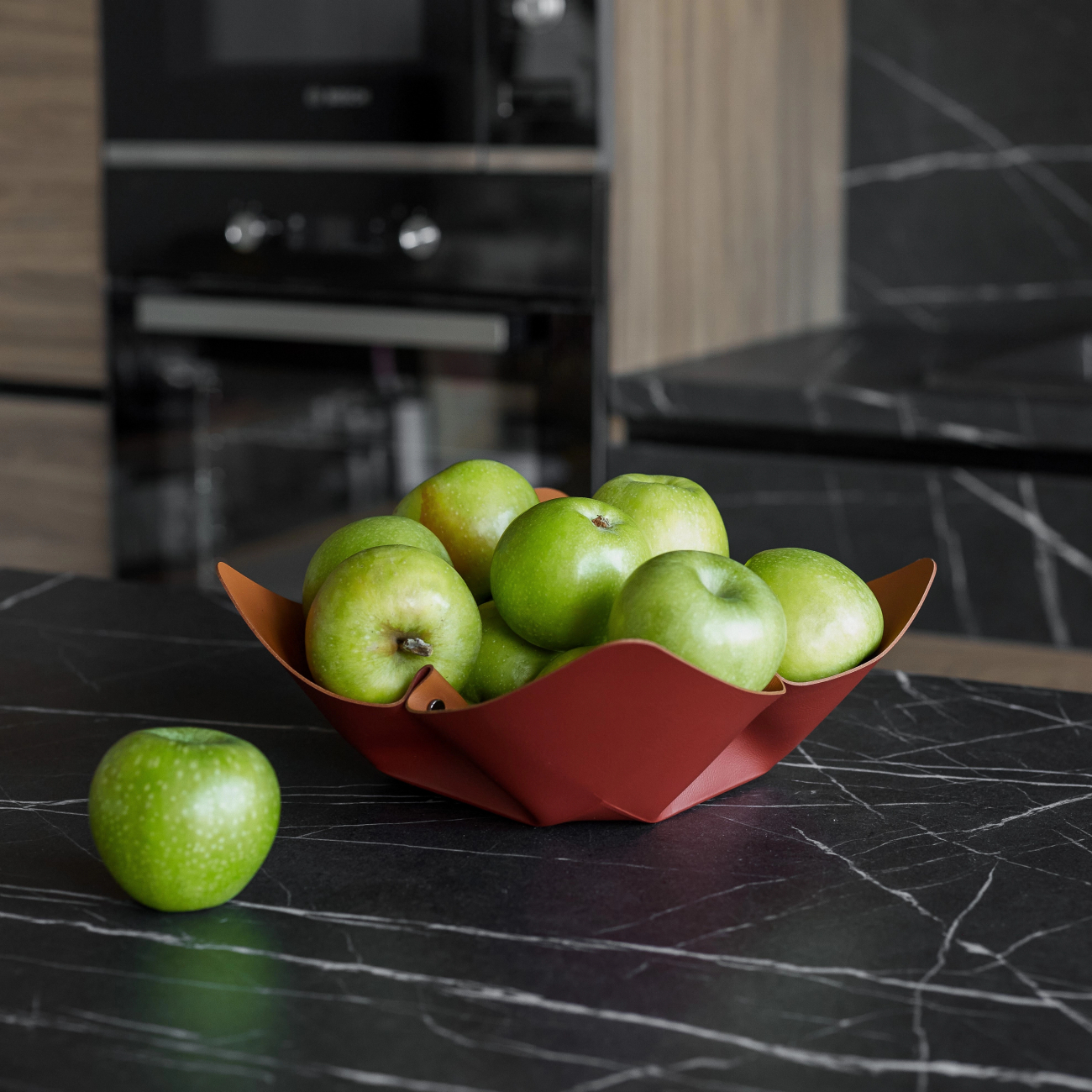 Фруктовница 45 см бордо, кожа – 2