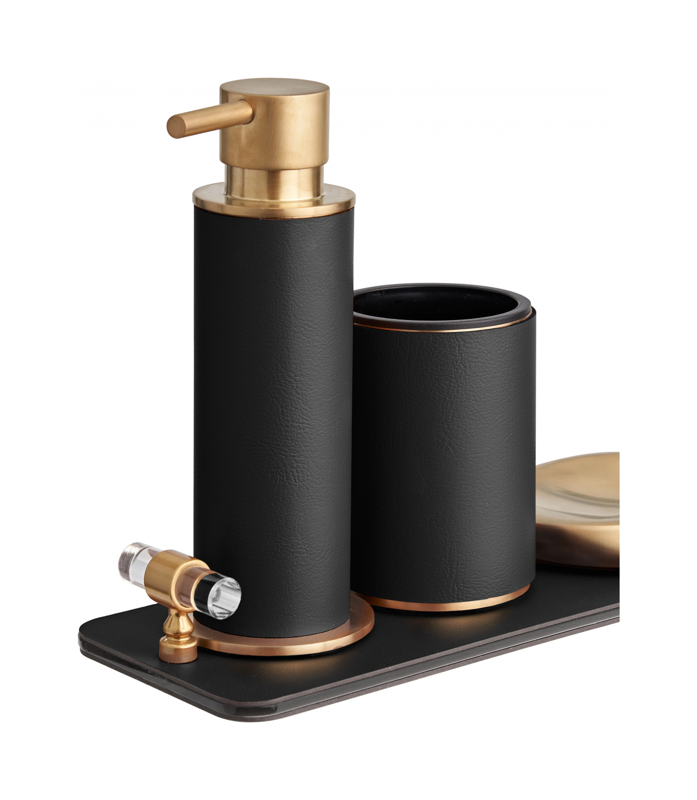 Диспенсер для мыла чёрная кожа, матовое золото ADJ 4980.01.OM