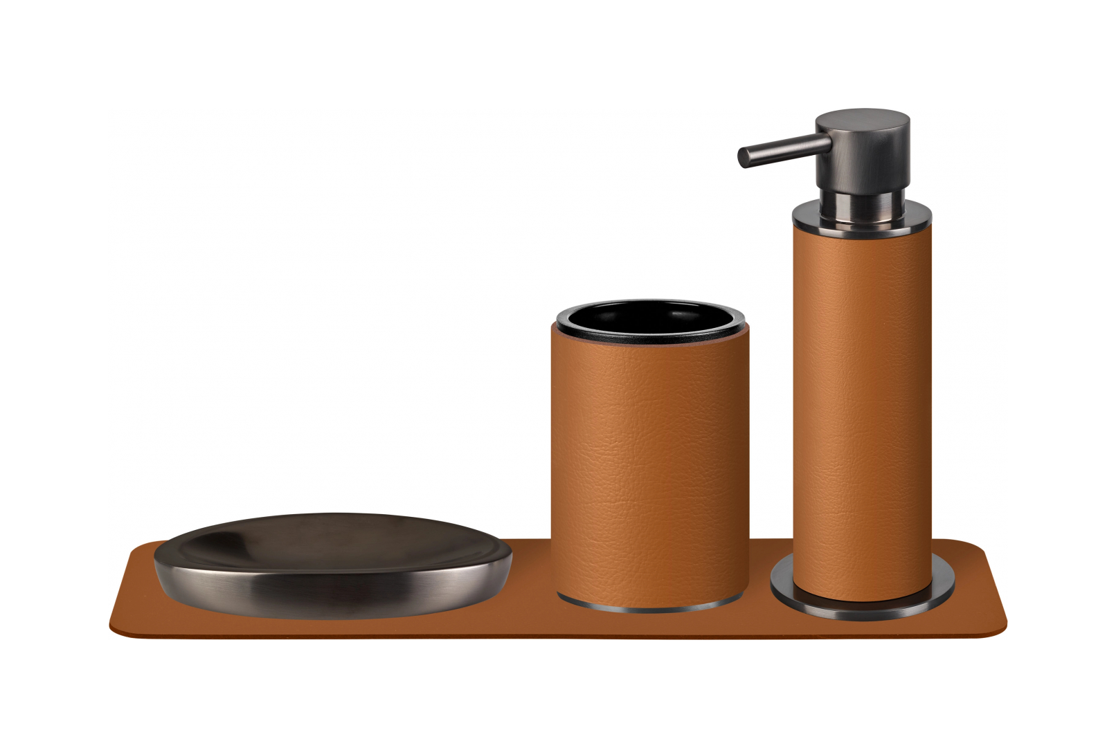 Диспенсер для мыла кожа коньяк, матовый графит – 2