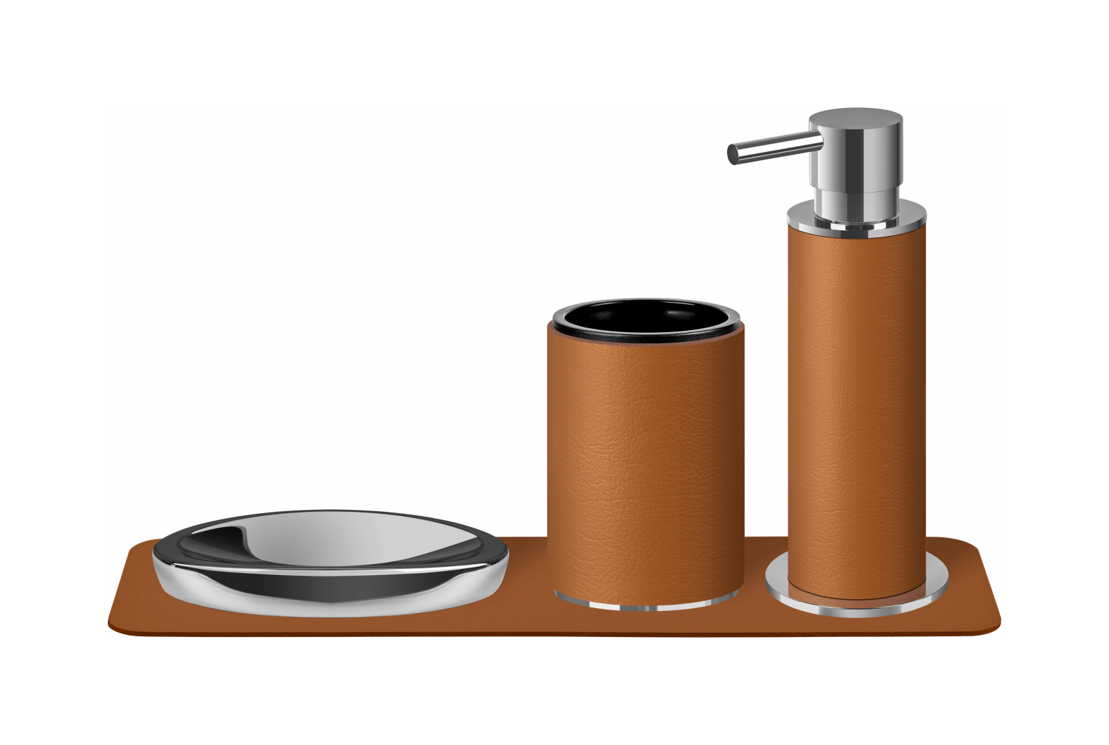 Диспенсер для мыла кожа коньяк, хром – 2