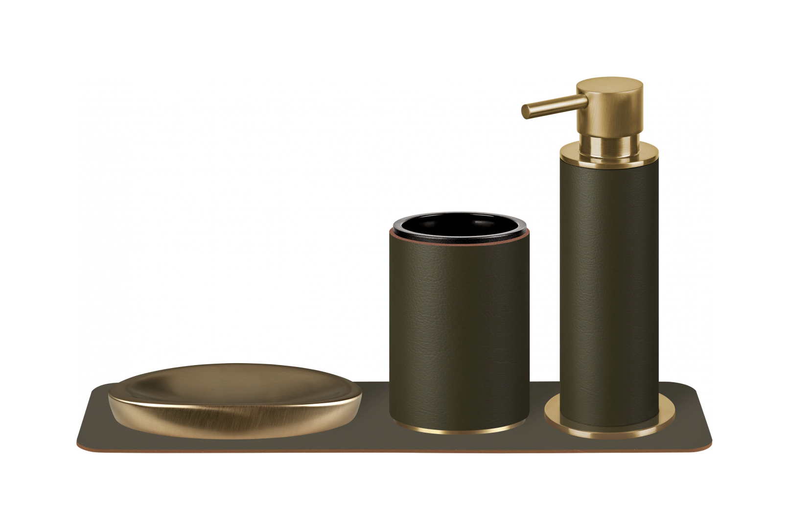 Диспенсер для мыла кожа олива, матовое золото – 2