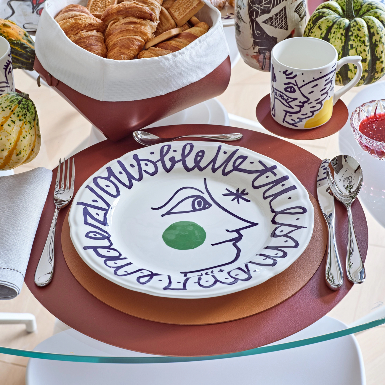 Плейсмат круглый двусторонний 30 см коньяк-бордо, кожа – 2